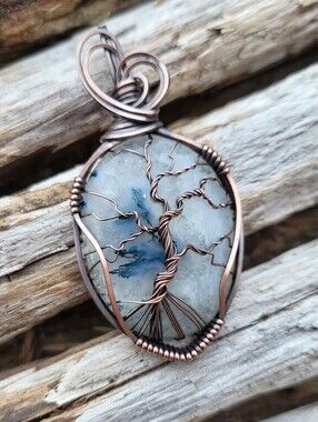 Handcrafted Tree Of Life Pendant Featuring Moss Quartz Cabochon